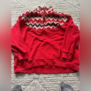 Aerie Vibrant Red Hometown Holiday quarter zip Fleece cozy